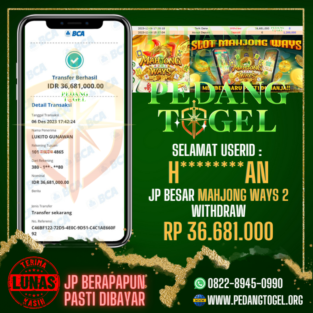 PEDANGTOGEL JACKPOT SLOT GAMES WITHDRAW 36.681.000