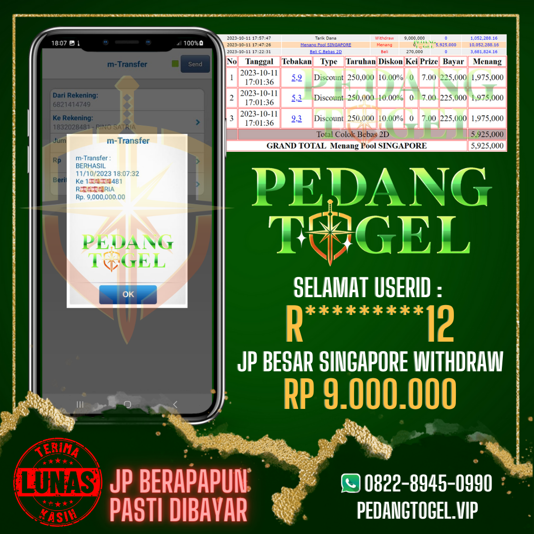 PEDANGTOGEL JACKPOT SINGAPORE WITHDRAW 9.000.000