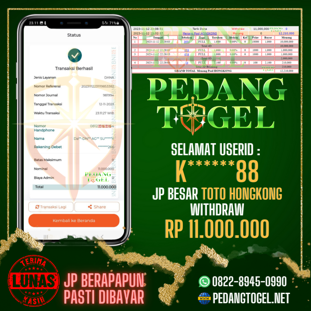 PEDANGTOGEL JACKPOT TOGEL HONGKONG WITHDRAW 11.000.000