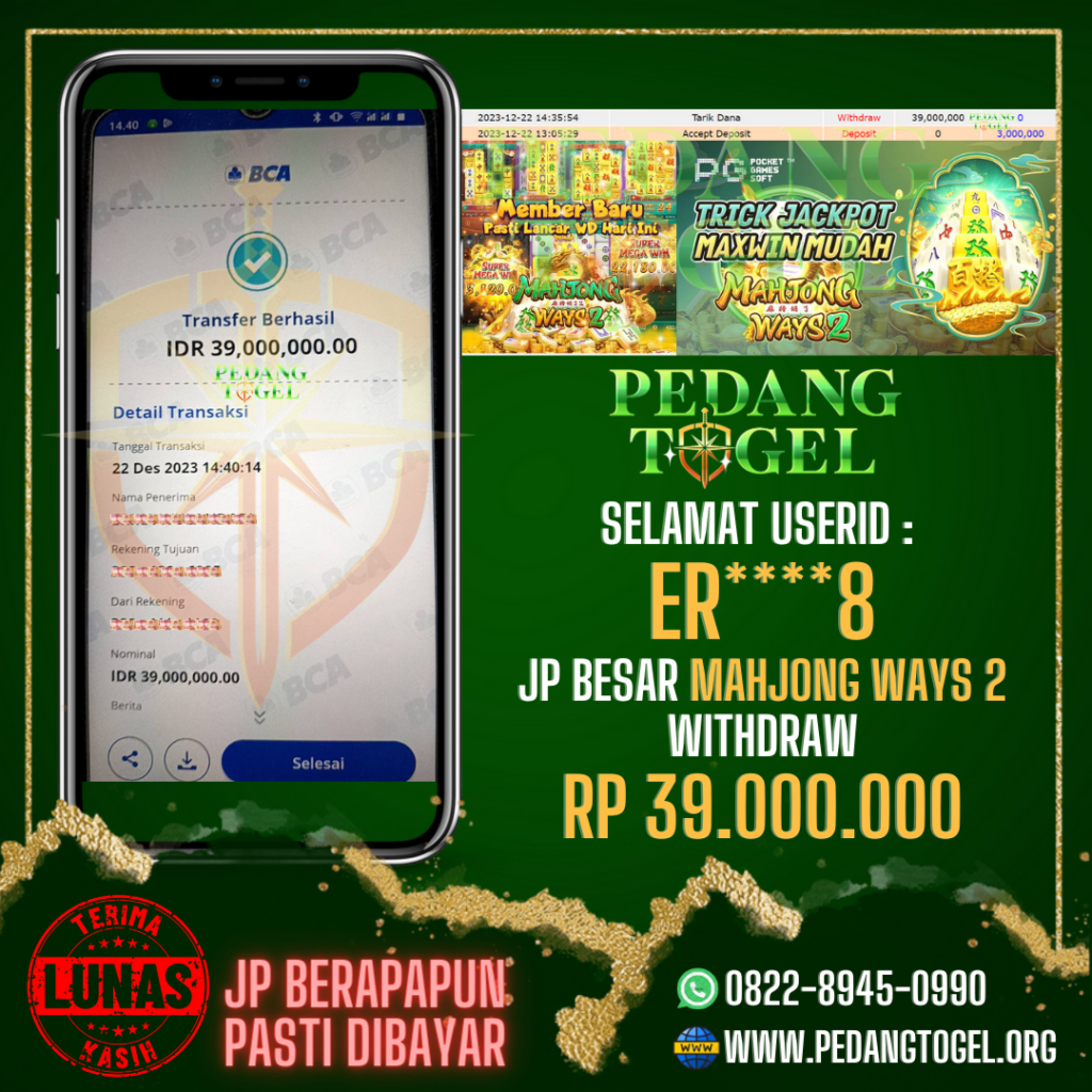 PEDANGTOGEL JACKPOT SLOT GAMES WITHDRAW 39.000.000