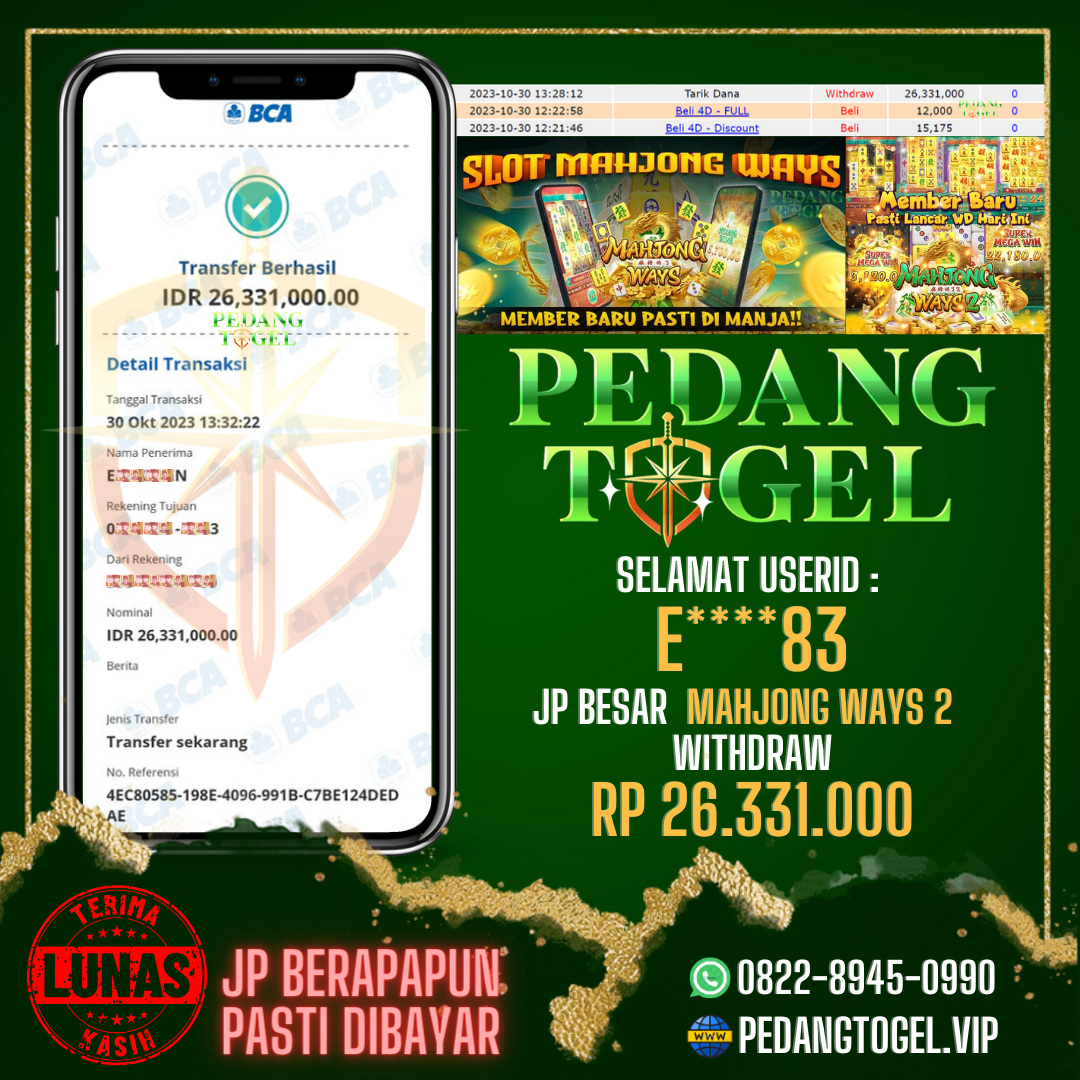 PEDANGTOGEL JACKPOT SLOT WITHDRAW 26.331.000