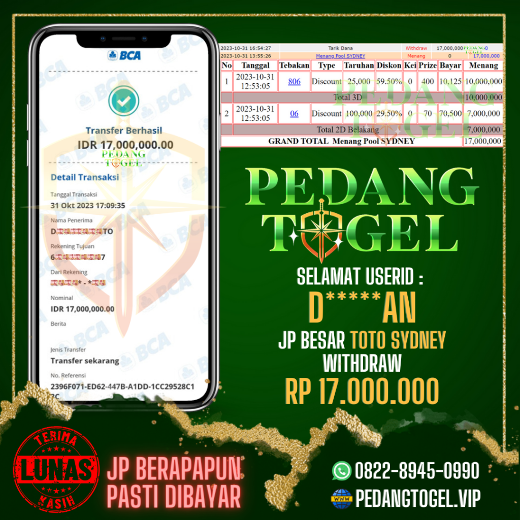 PEDANGTOGEL JACKPOT TOGEL SYDNEY WITHDRAW 17.000.000