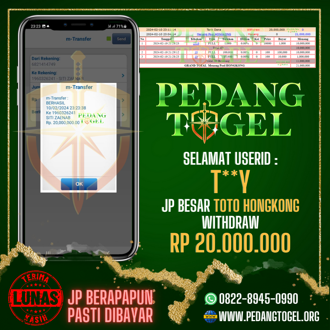 PEDANGTOGEL JACKPOT TOGEL HONGKONG WITHDRAW 20.000.000