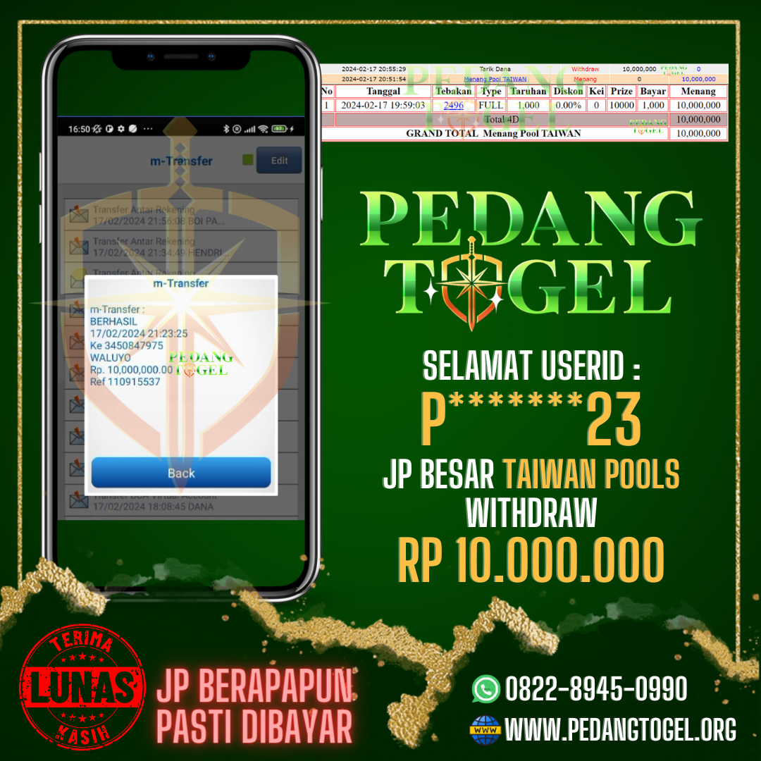 PEDANGTOGEL JACKPOT TOGEL TAIWAN WITHDRAW 10.000.000