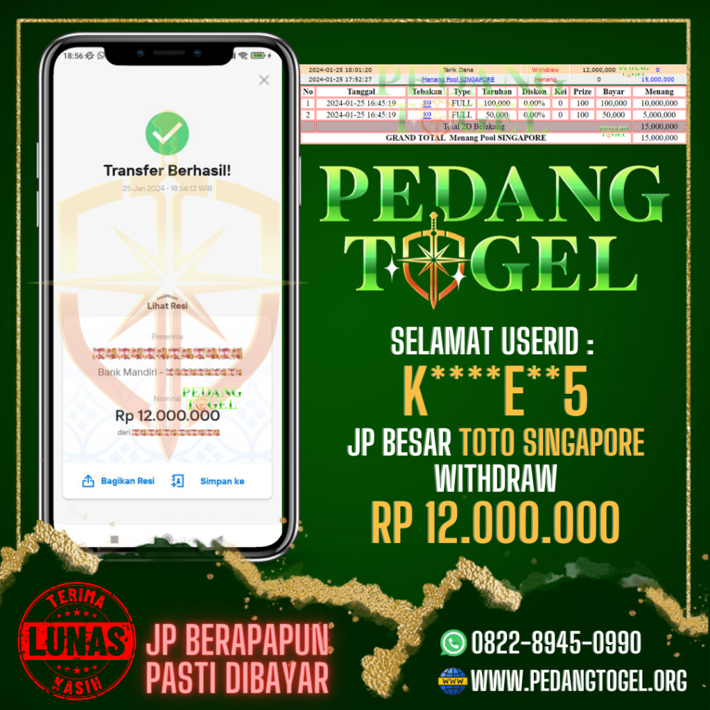 PEDANGTOGEL JACKPOT TOGEL SINGAPORE WITHDRAW 12.000.000