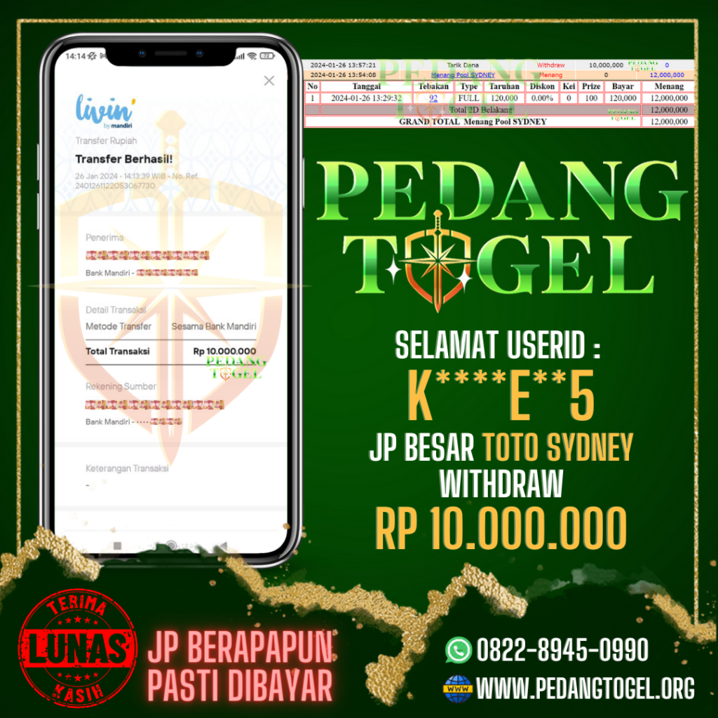 PEDANGTOGEL JACKPOT TOGEL SYDNEY WITHDRAW 10.000.000