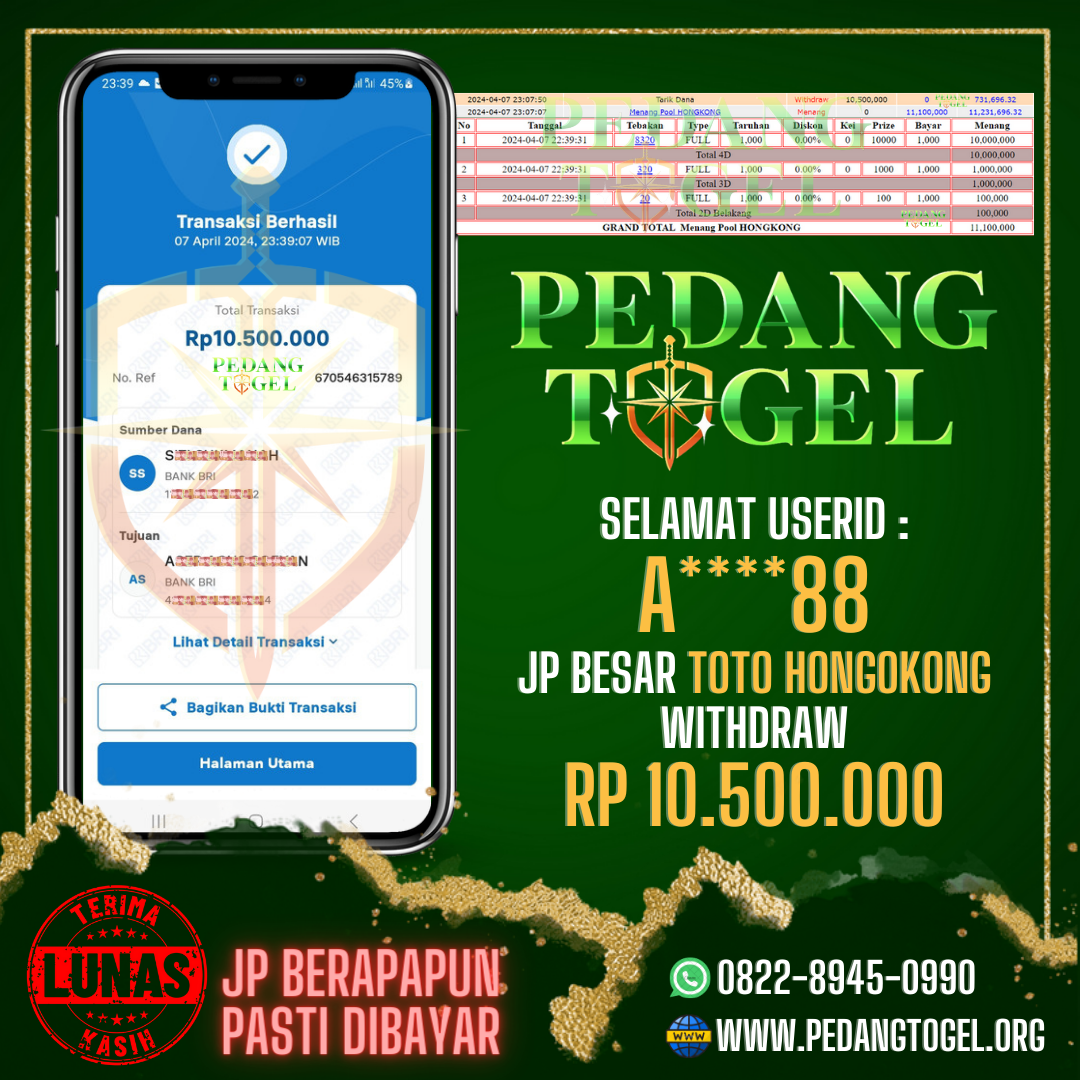 PEDANGTOGEL JACKPOT TOGEL HONGKONG WITHDRAW 10.500.000