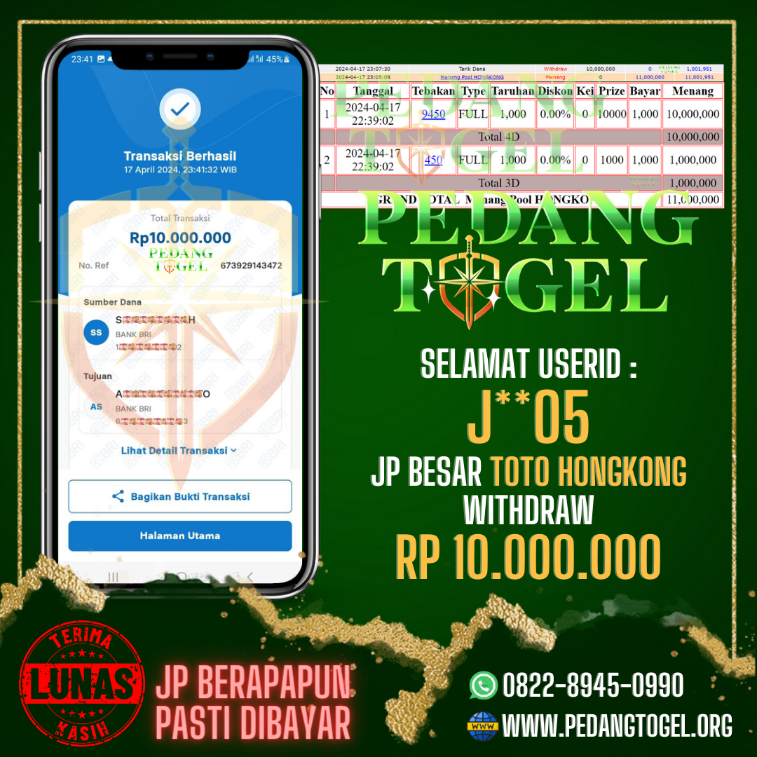 PEDANGTOGEL JACKPOT TOGEL HONGKONG WITHDRAW 10.000.000