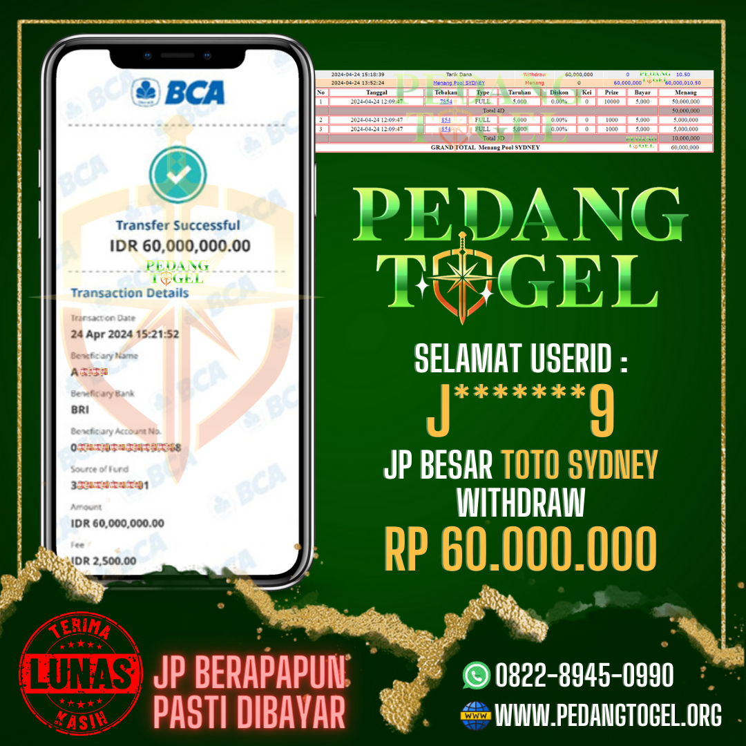 PEDANGTOGEL JACKPOT TOGEL HONGKONG WITHDRAW 60.000.000