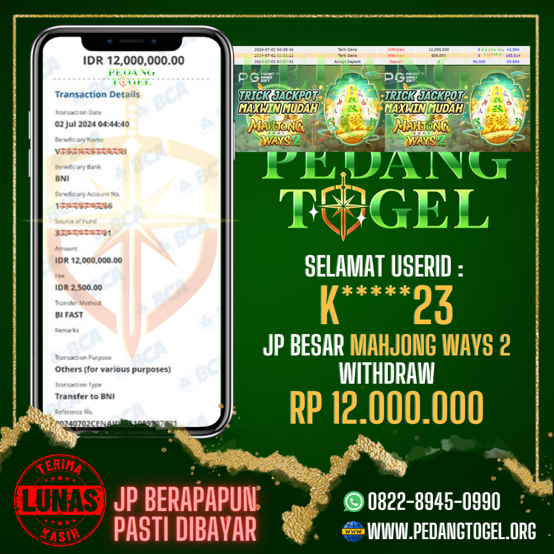 PEDANGTOGEL JACKPOT SLOT GAMES WITHDRAW 12.000.000