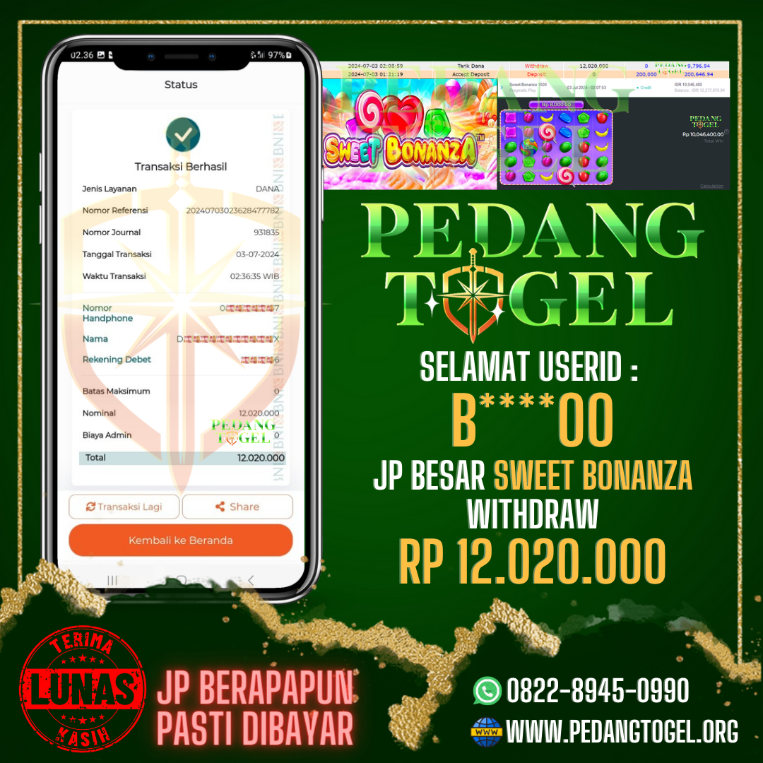 PEDANGTOGEL JACKPOT SLOT GAMES WITHDRAW 12.020.000