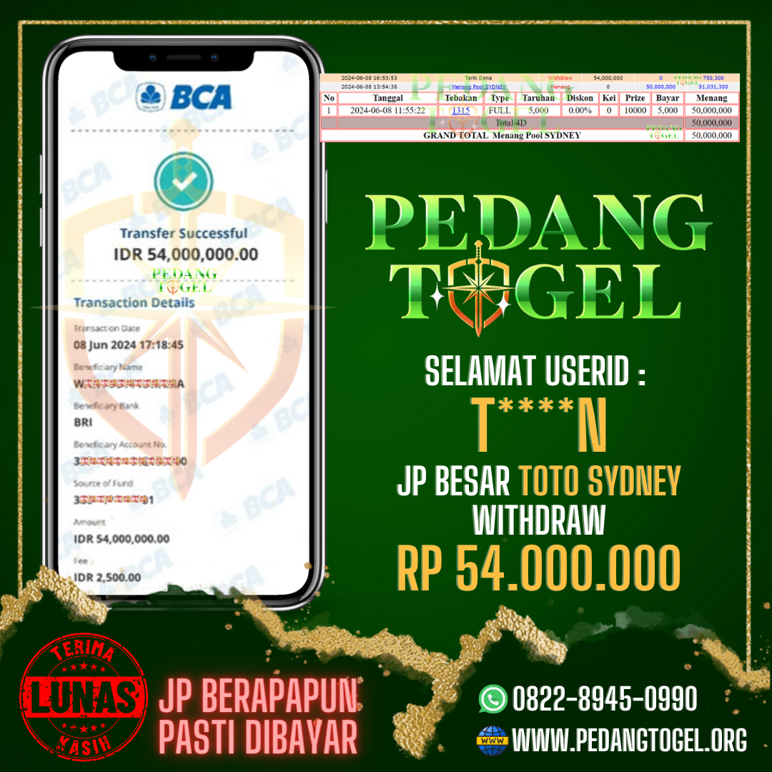 PEDANGTOGEL JACKPOT TOTO SYDNEY WITHDRAW 54.000.000