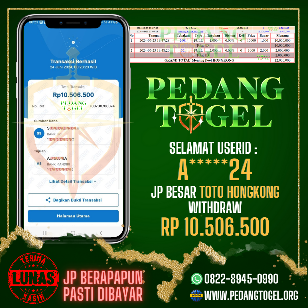 PEDANGTOGEL JACKPOT TOTO HONGKONG WITHDRAW 10.500.000