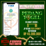 PEDANGTOGEL JACKPOT TOTO SYDNEY WITHDRAW 45.000.000