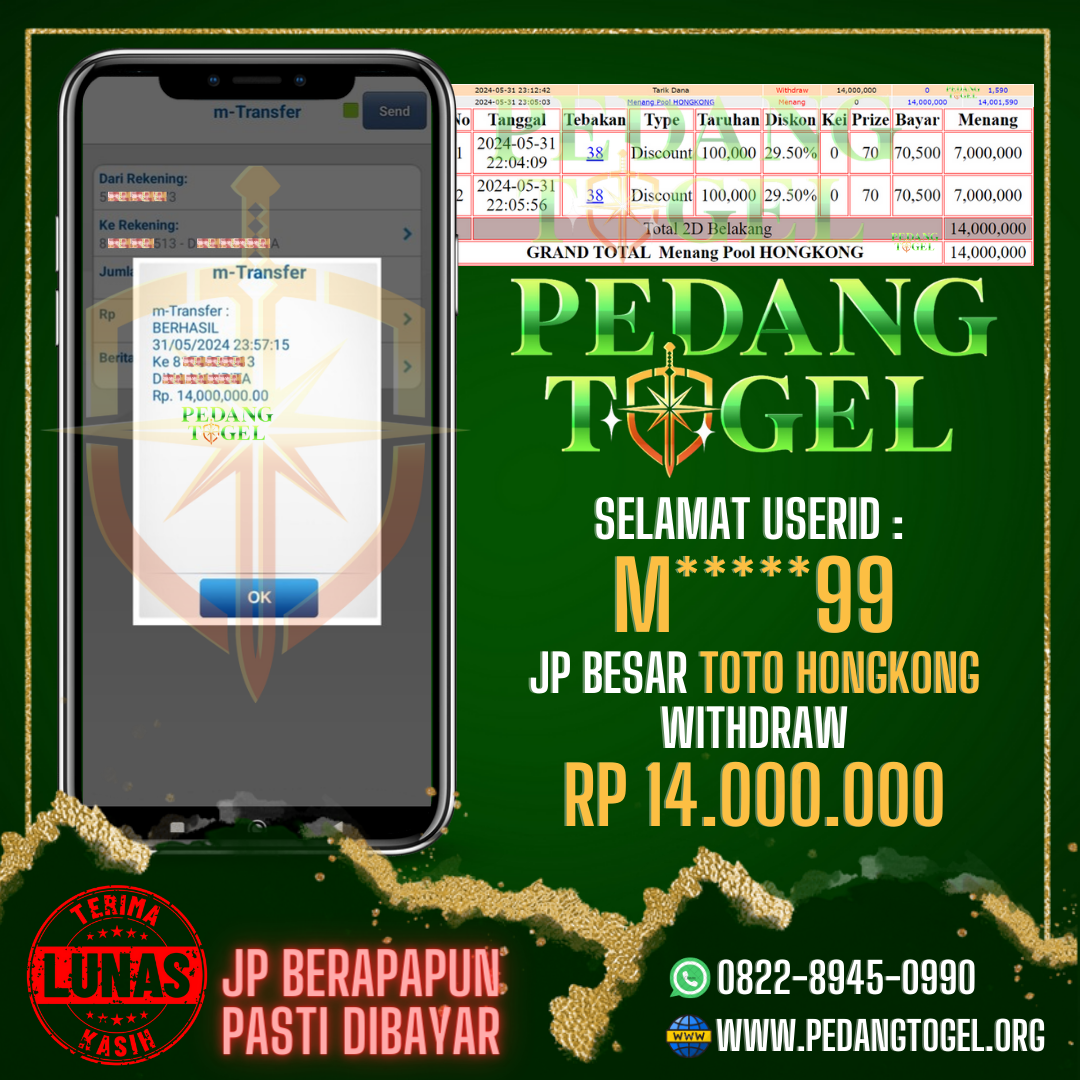 PEDANGTOGEL JACKPOT TOTO HONGKONG WITHDRAW 14.000.000